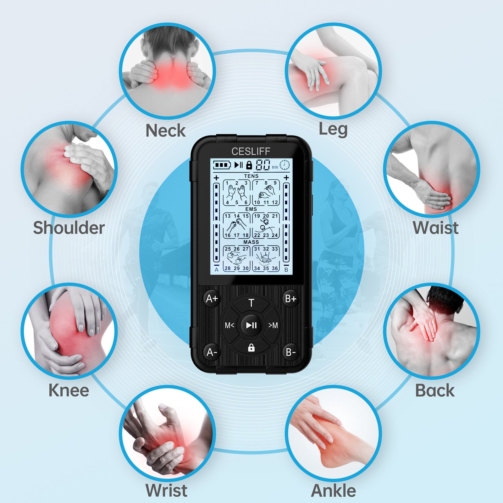 EMS TENS Unit Muscle Stimulator with 16 Modes, Rechargeable TENS