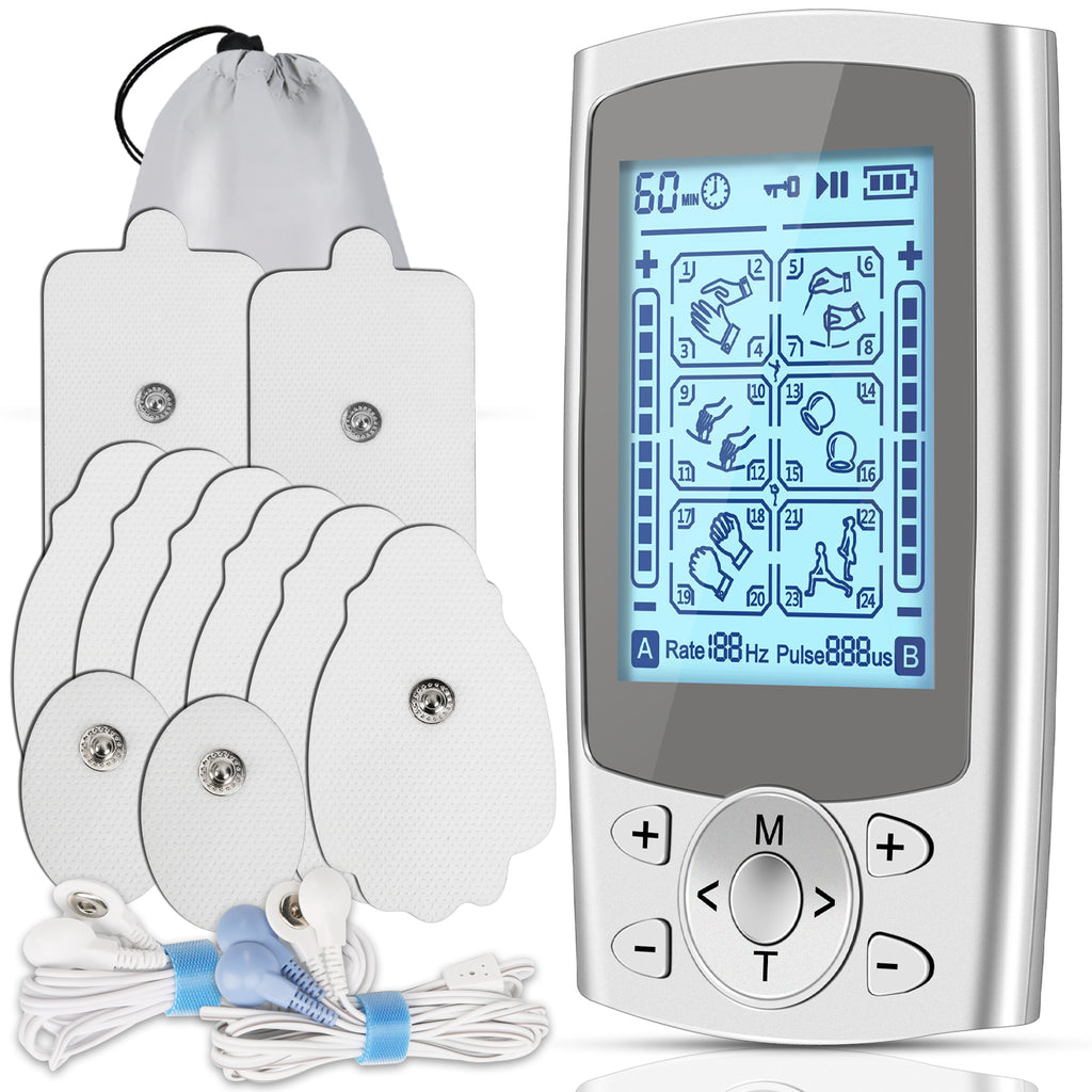 Stimease TENS Unit Muscle Stimulator, 24 Modes Dual Channel Rechargeable  TENS EMS Machine for Pain Relief Therapy with 20 Electrode Tens Unit